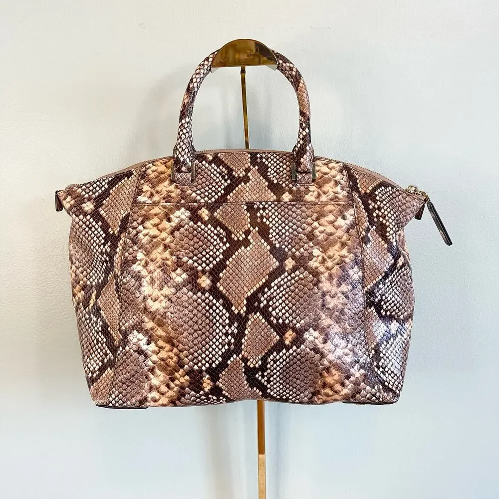 Michael Kors Embossed Leather Snakeskin Python Print Riley Satchel Hand Bag - Picture 2 of 13